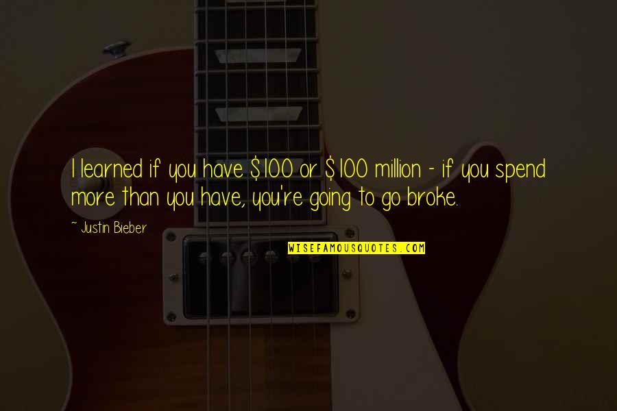 Rajabdeen And Sons Quotes By Justin Bieber: I learned if you have $100 or $100 Rajabdeen And Sons Quotes By Justin Bieber: I learned if you have $100 or $100