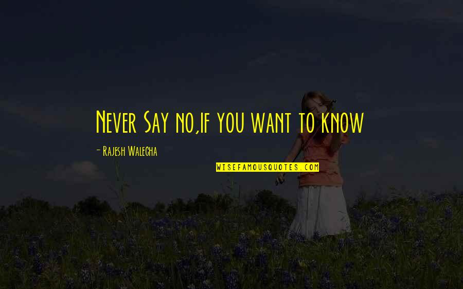 Rajesh Quotes By Rajesh Walecha: Never Say no,if you want to know