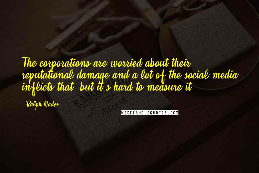 Ralph Nader quotes: The corporations are worried about their reputational damage and a lot of the social media inflicts that, but it's hard to measure it.
