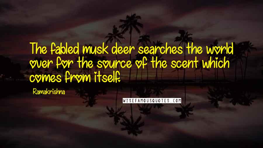 Ramakrishna quotes: The fabled musk deer searches the world over for the source of the scent which comes from itself.