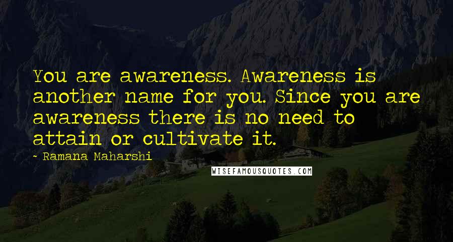 Ramana Maharshi quotes: You are awareness. Awareness is another name for you. Since you are awareness there is no need to attain or cultivate it.