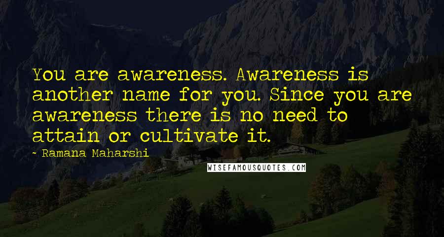 Ramana Maharshi quotes: You are awareness. Awareness is another name for you. Since you are awareness there is no need to attain or cultivate it. Ramana Maharshi quotes: You are awareness. Awareness is another name for you. Since you are awareness there is no need to attain or cultivate it.
