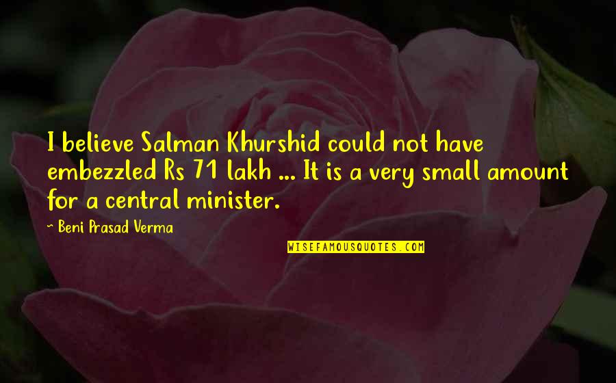 Ramia Folding Quotes By Beni Prasad Verma: I believe Salman Khurshid could not have embezzled Ramia Folding Quotes By Beni Prasad Verma: I believe Salman Khurshid could not have embezzled