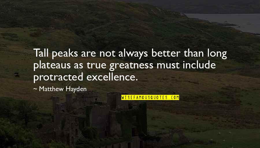 Ramji Srinivasan Quotes By Matthew Hayden: Tall peaks are not always better than long Ramji Srinivasan Quotes By Matthew Hayden: Tall peaks are not always better than long