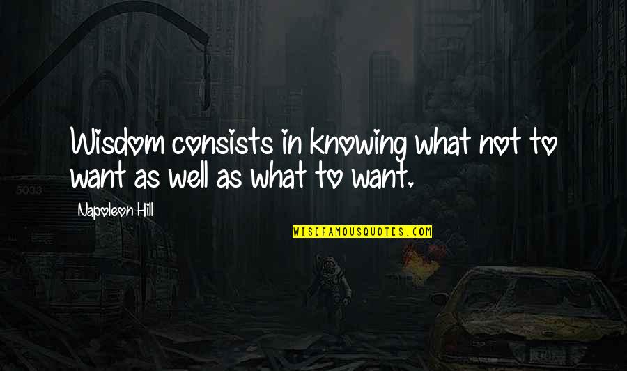 Rancel Rocket Quotes By Napoleon Hill: Wisdom consists in knowing what not to want