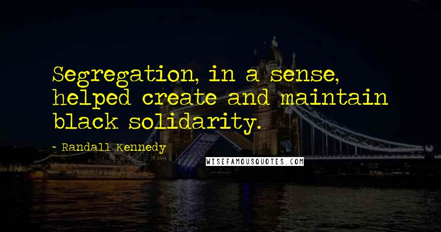 Randall Kennedy quotes: Segregation, in a sense, helped create and maintain black solidarity.