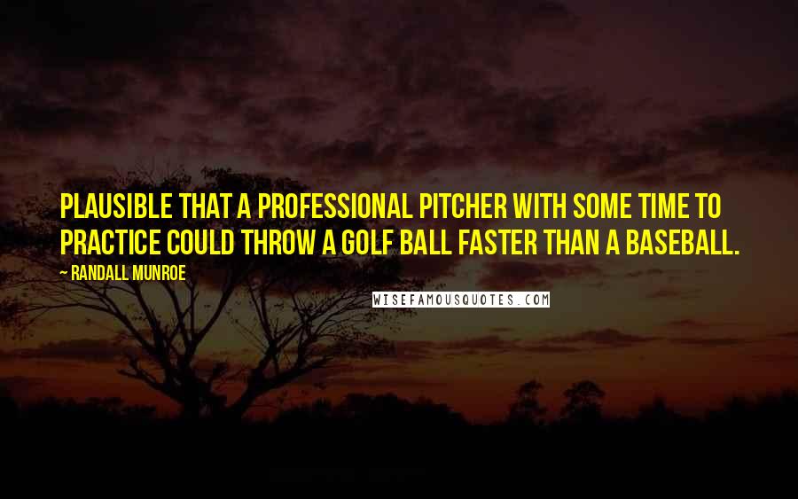 Randall Munroe quotes: Plausible that a professional pitcher with some time to practice could throw a golf ball faster than a baseball. Randall Munroe quotes: Plausible that a professional pitcher with some time to practice could throw a golf ball faster than a baseball.