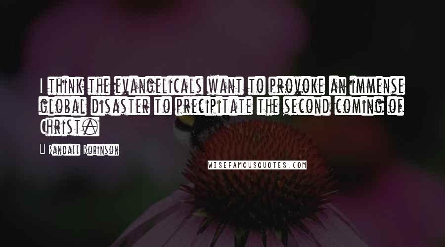 Randall Robinson quotes: I think the evangelicals want to provoke an immense global disaster to precipitate the second coming of Christ.