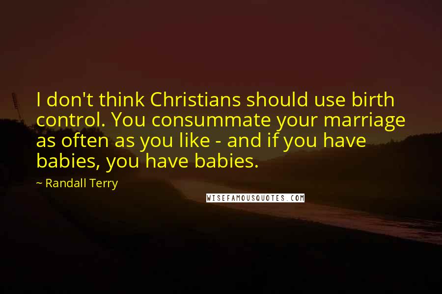 Randall Terry quotes: I don't think Christians should use birth control. You consummate your marriage as often as you like - and if you have babies, you have babies.