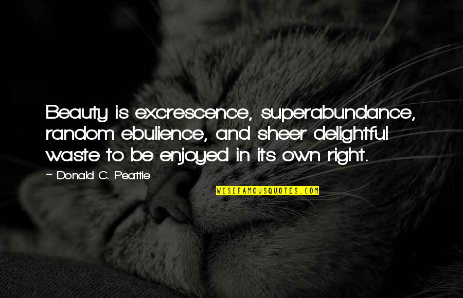 Random Beauty Quotes By Donald C. Peattie: Beauty is excrescence, superabundance, random ebulience, and sheer