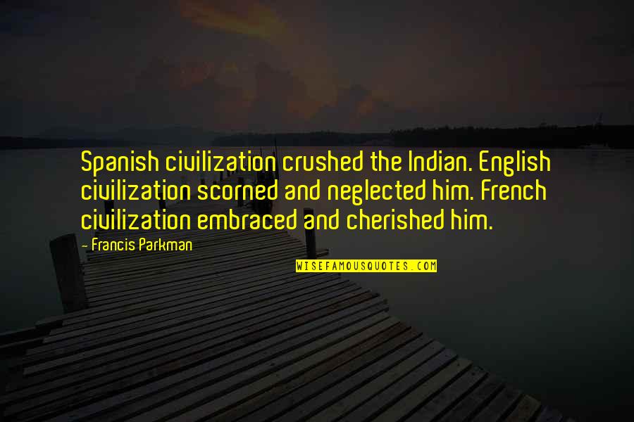 Rarest Birthday Quotes By Francis Parkman: Spanish civilization crushed the Indian. English civilization scorned