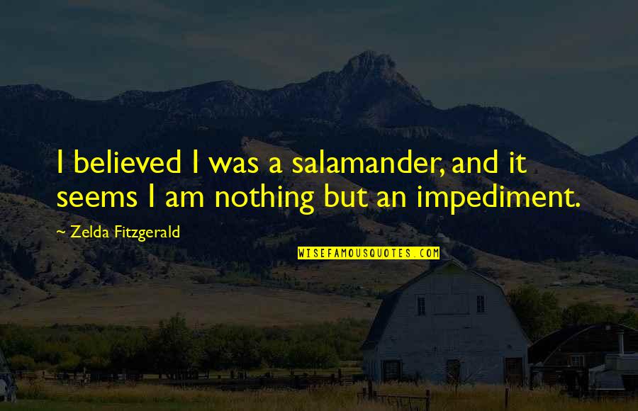 Raschid Moussa Quotes By Zelda Fitzgerald: I believed I was a salamander, and it Raschid Moussa Quotes By Zelda Fitzgerald: I believed I was a salamander, and it