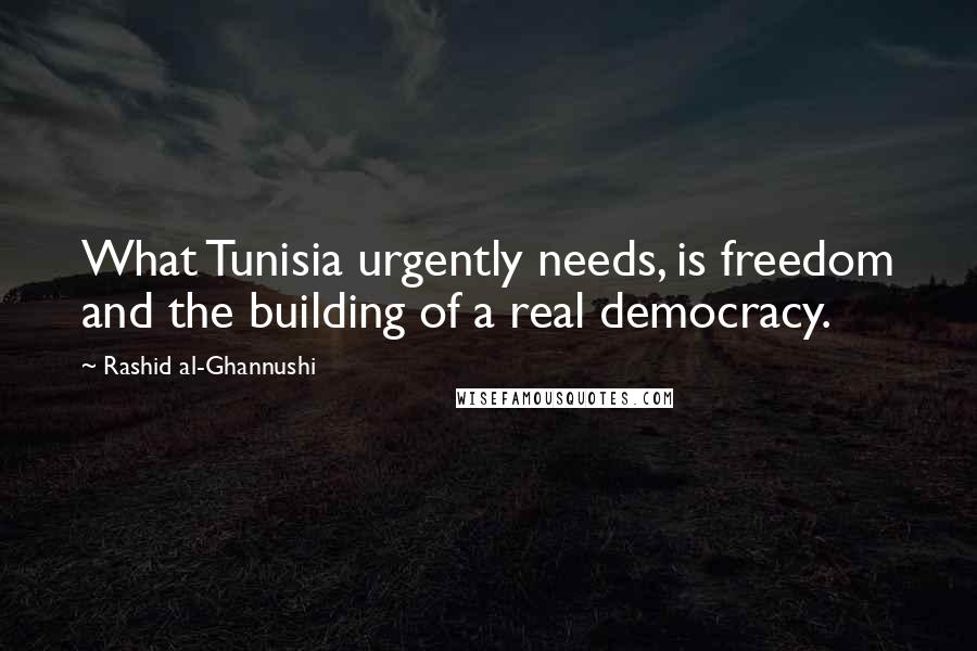 Rashid Al-Ghannushi quotes: What Tunisia urgently needs, is freedom and the building of a real democracy.