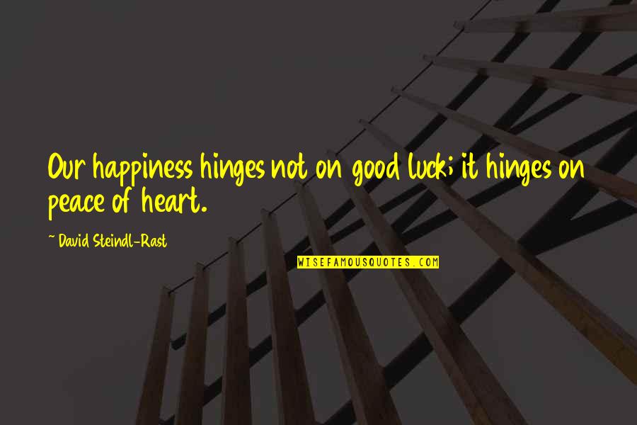 Rast Quotes By David Steindl-Rast: Our happiness hinges not on good luck; it Rast Quotes By David Steindl-Rast: Our happiness hinges not on good luck; it