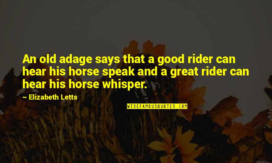 Ratana Sutta Quotes By Elizabeth Letts: An old adage says that a good rider Ratana Sutta Quotes By Elizabeth Letts: An old adage says that a good rider