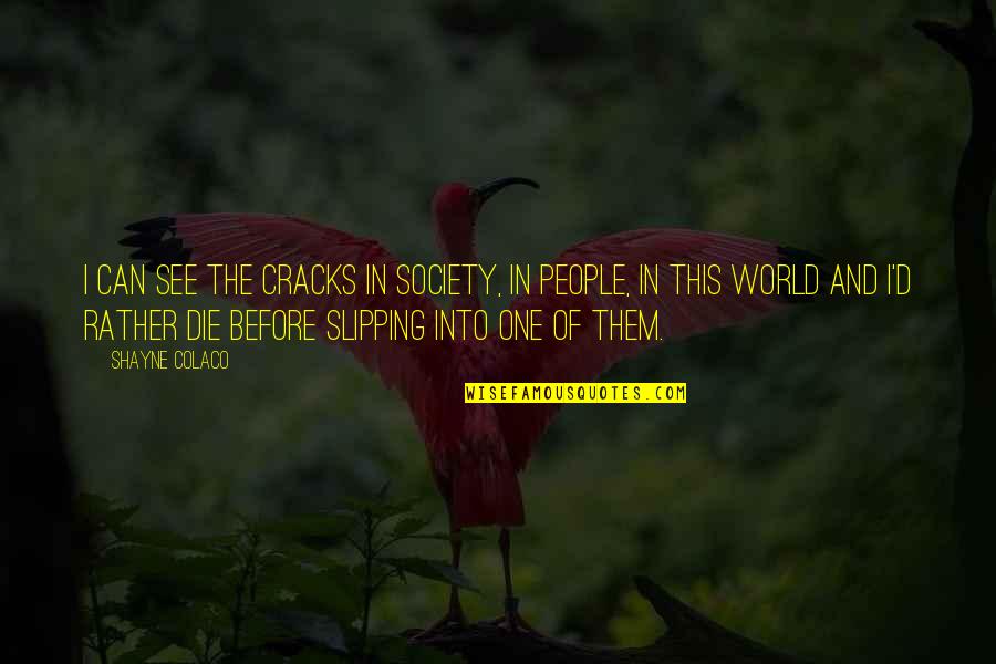 Rather Die Quotes By Shayne Colaco: I can see the cracks in society, in