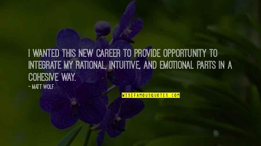 Rational Over Emotional Quotes By Matt Wolf: I wanted this new career to provide opportunity
