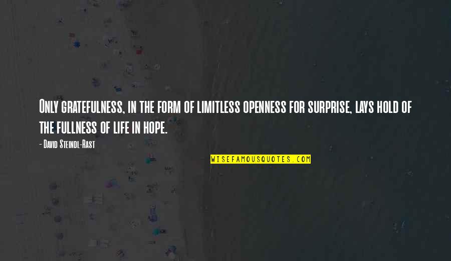 Ratschiller B Ckerei Quotes By David Steindl-Rast: Only gratefulness, in the form of limitless openness