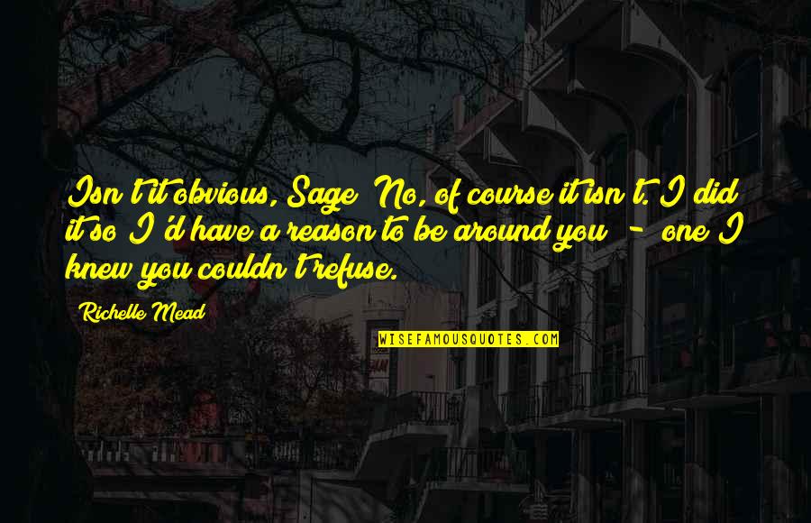 Rauw Alejandro Song Quotes By Richelle Mead: Isn't it obvious, Sage? No, of course it Rauw Alejandro Song Quotes By Richelle Mead: Isn't it obvious, Sage? No, of course it