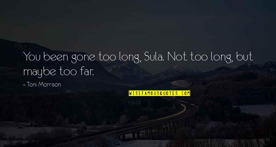 Ravens And Life Quotes By Toni Morrison: You been gone too long, Sula. Not too Ravens And Life Quotes By Toni Morrison: You been gone too long, Sula. Not too