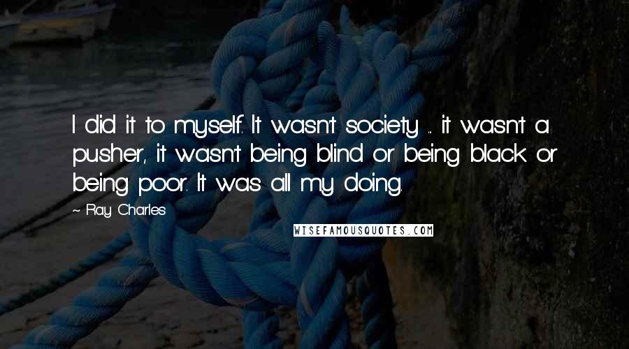 Ray Charles quotes: I did it to myself. It wasn't society ... it wasn't a pusher, it wasn't being blind or being black or being poor. It was all my doing.