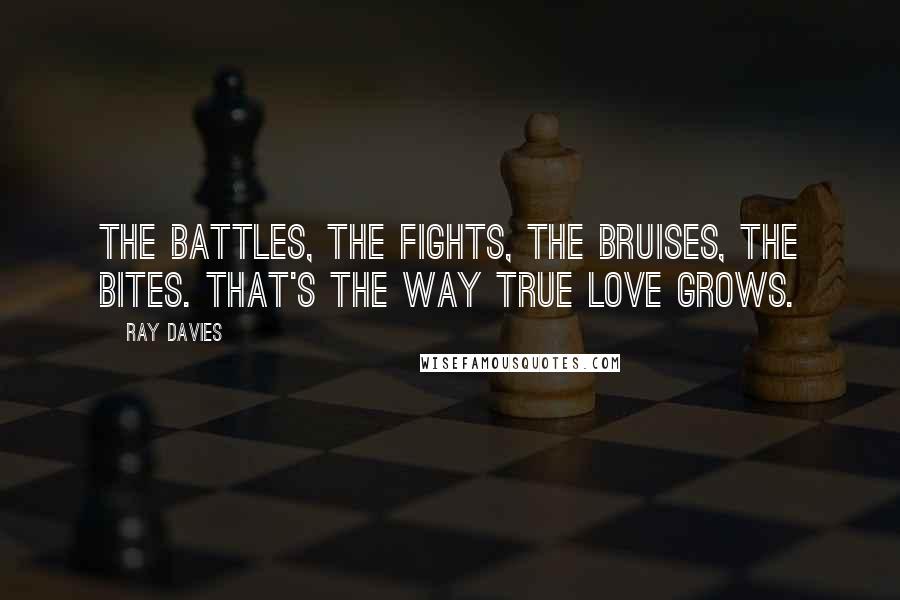 Ray Davies quotes: The battles, the fights, the bruises, the bites. That's the way true love grows.