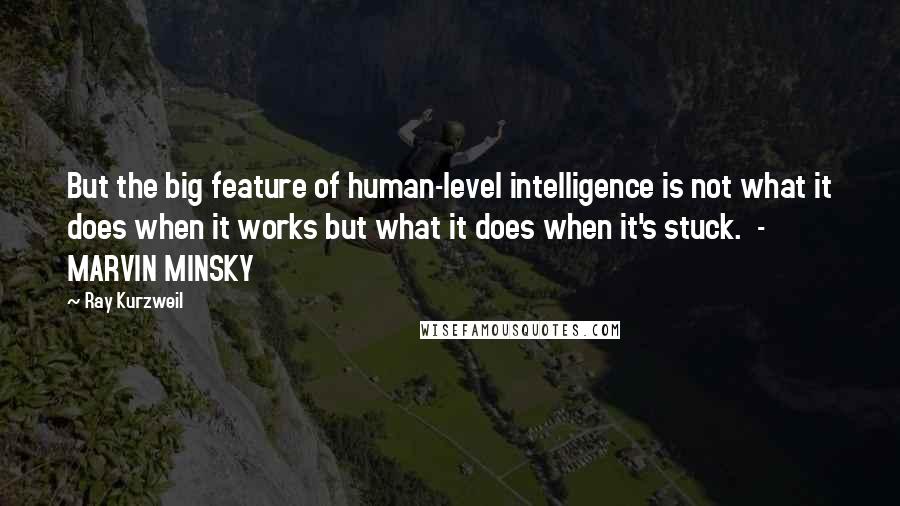 Ray Kurzweil quotes: But the big feature of human-level intelligence is not what it does when it works but what it does when it's stuck. - MARVIN MINSKY