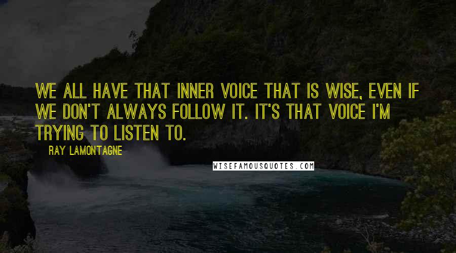 Ray Lamontagne quotes: We all have that inner voice that is wise, even if we don't always follow it. It's that voice I'm trying to listen to.