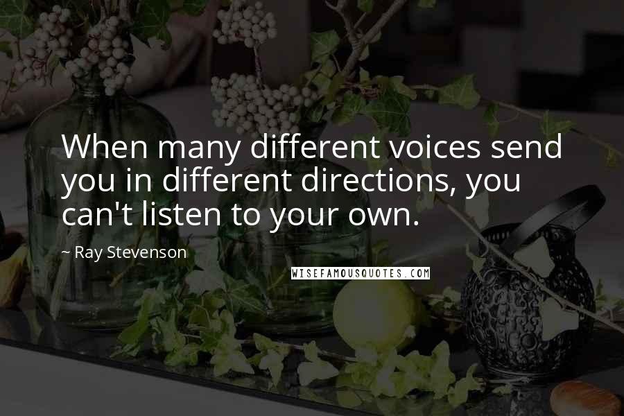 Ray Stevenson quotes: When many different voices send you in different directions, you can't listen to your own.