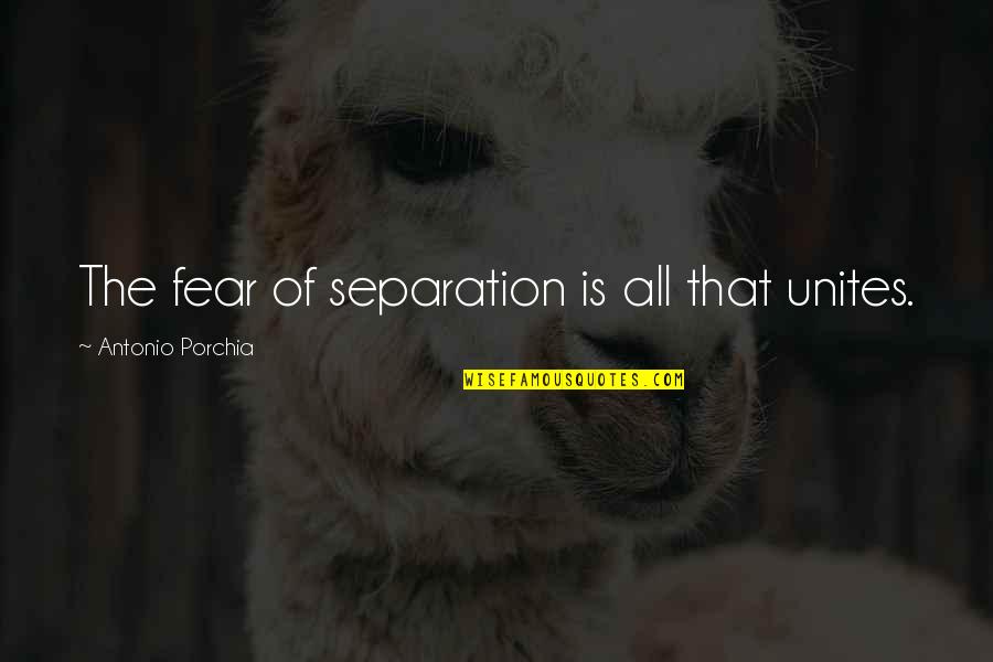 Raynee James Quotes By Antonio Porchia: The fear of separation is all that unites.