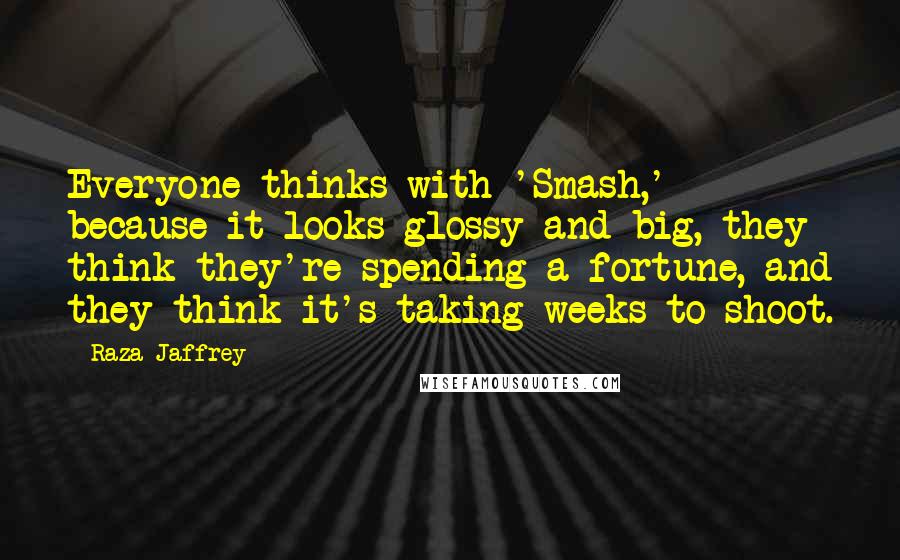 Raza Jaffrey quotes: Everyone thinks with 'Smash,' because it looks glossy and big, they think they're spending a fortune, and they think it's taking weeks to shoot.