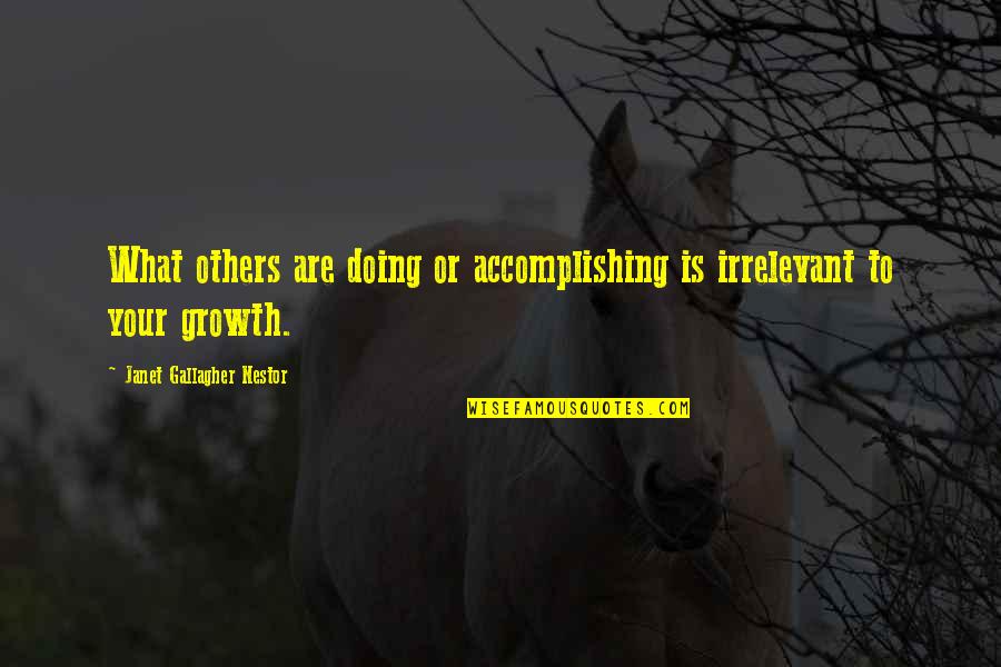 Razdvajanje Smesa Quotes By Janet Gallagher Nestor: What others are doing or accomplishing is irrelevant Razdvajanje Smesa Quotes By Janet Gallagher Nestor: What others are doing or accomplishing is irrelevant