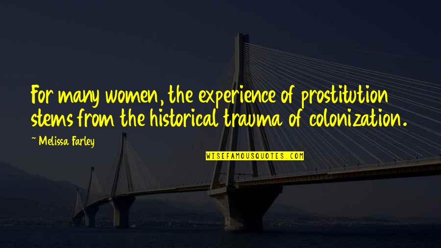 Re Experience Trauma Quotes By Melissa Farley: For many women, the experience of prostitution stems