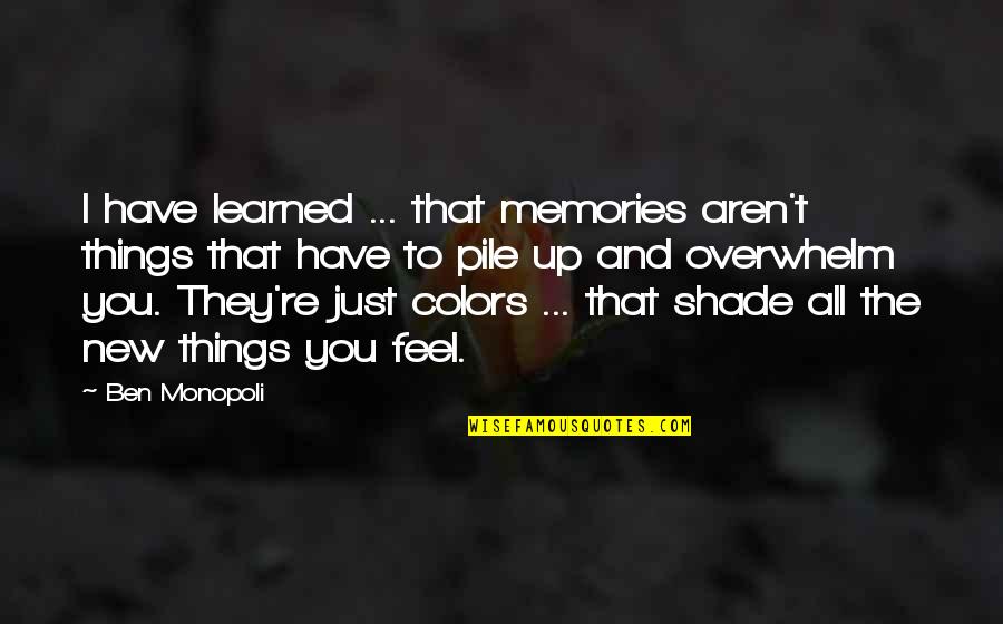 Re Up Quotes By Ben Monopoli: I have learned ... that memories aren't things
