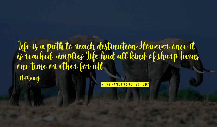 Reach Destination Quotes By N.Manoj: Life is a path to reach destination.However once