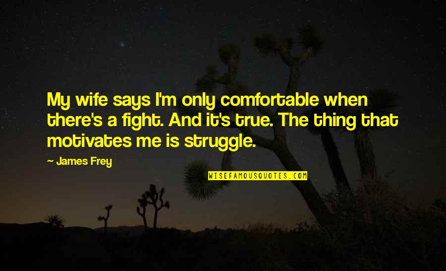 Reaching Sales Goals Quotes By James Frey: My wife says I'm only comfortable when there's