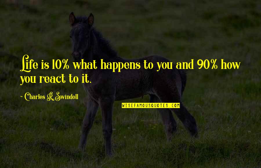 React To Life Quotes By Charles R. Swindoll: Life is 10% what happens to you and React To Life Quotes By Charles R. Swindoll: Life is 10% what happens to you and
