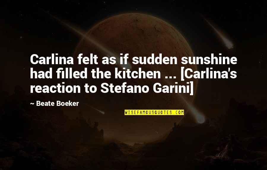 Reaction To Quotes By Beate Boeker: Carlina felt as if sudden sunshine had filled