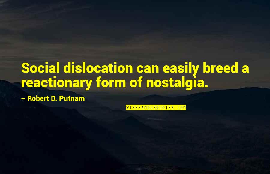 Reactionary's Quotes By Robert D. Putnam: Social dislocation can easily breed a reactionary form Reactionary's Quotes By Robert D. Putnam: Social dislocation can easily breed a reactionary form
