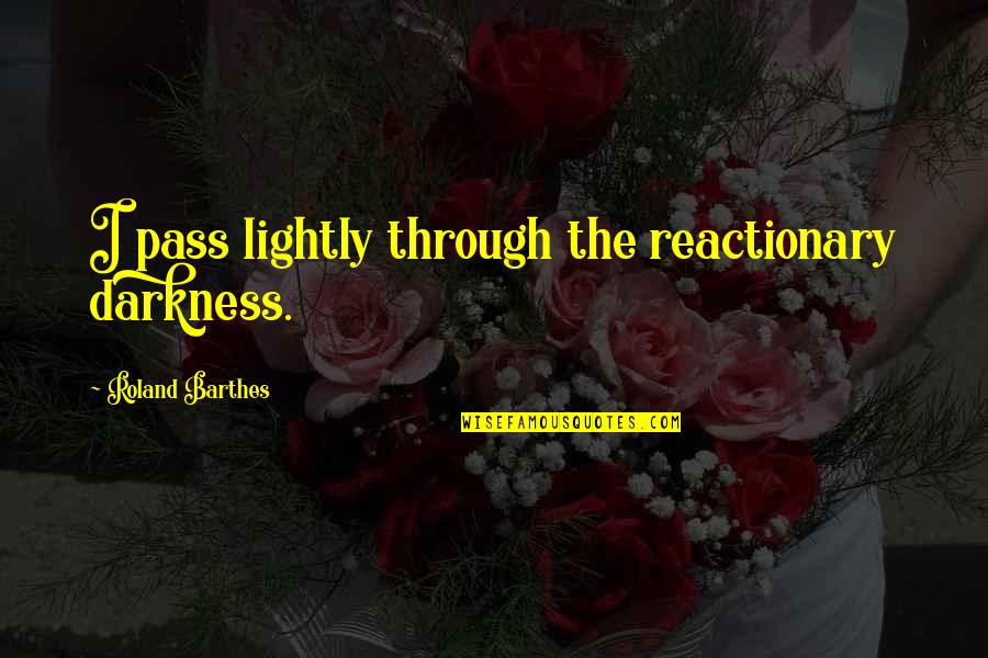 Reactionary's Quotes By Roland Barthes: I pass lightly through the reactionary darkness. Reactionary's Quotes By Roland Barthes: I pass lightly through the reactionary darkness.