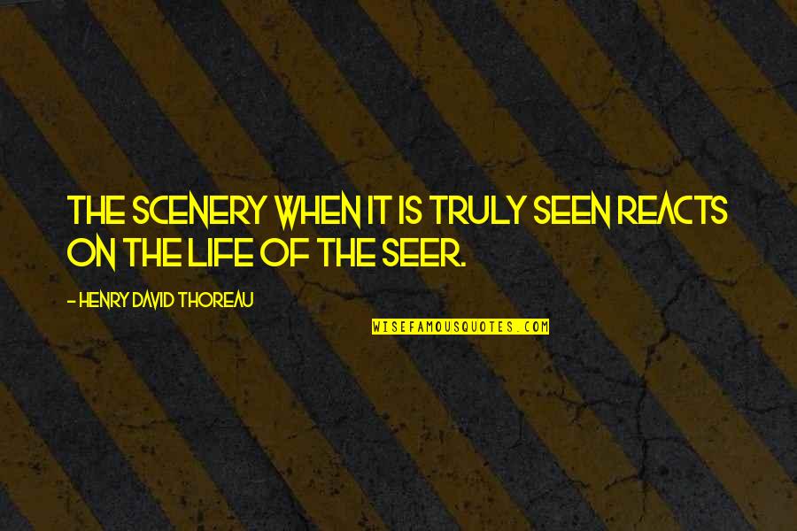 Reacts Quotes By Henry David Thoreau: The scenery when it is truly seen reacts Reacts Quotes By Henry David Thoreau: The scenery when it is truly seen reacts