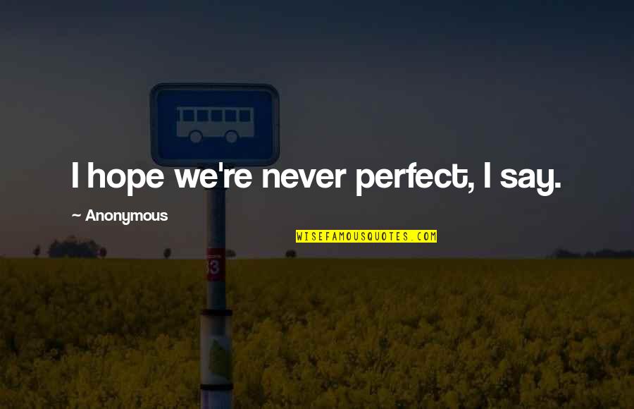 Real Bonnie And Clyde Quotes By Anonymous: I hope we're never perfect, I say.