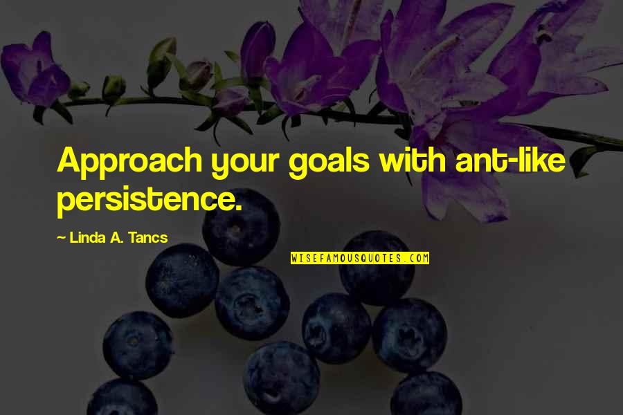 Real Christianity Quotes By Linda A. Tancs: Approach your goals with ant-like persistence. Real Christianity Quotes By Linda A. Tancs: Approach your goals with ant-like persistence.