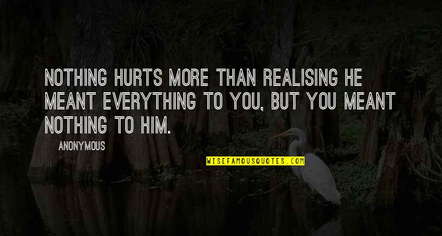 Realising Quotes By Anonymous: Nothing hurts more than realising he meant everything Realising Quotes By Anonymous: Nothing hurts more than realising he meant everything