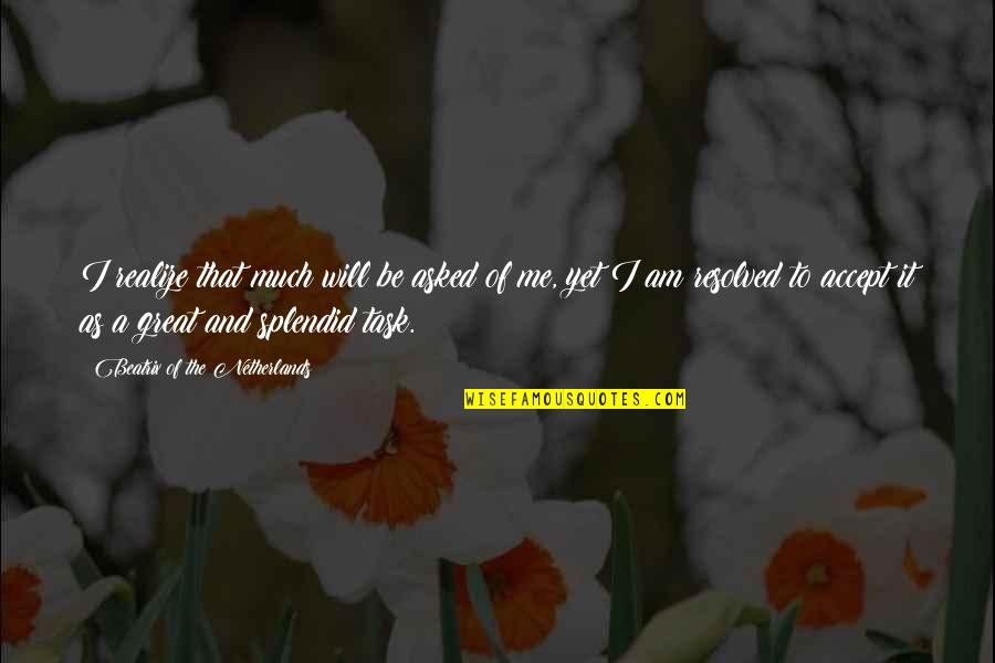 Realize Quotes By Beatrix Of The Netherlands: I realize that much will be asked of