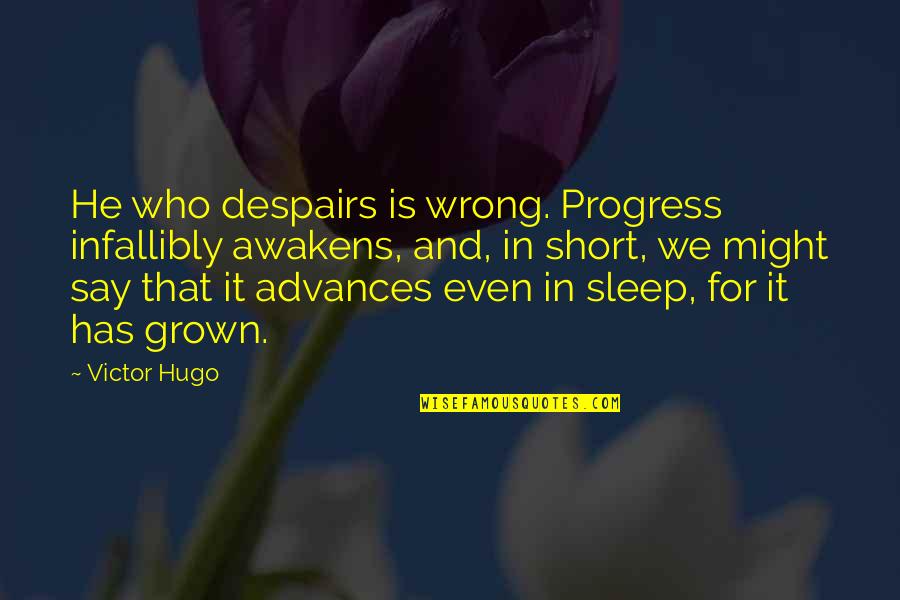 Really Short Sleep Quotes By Victor Hugo: He who despairs is wrong. Progress infallibly awakens,