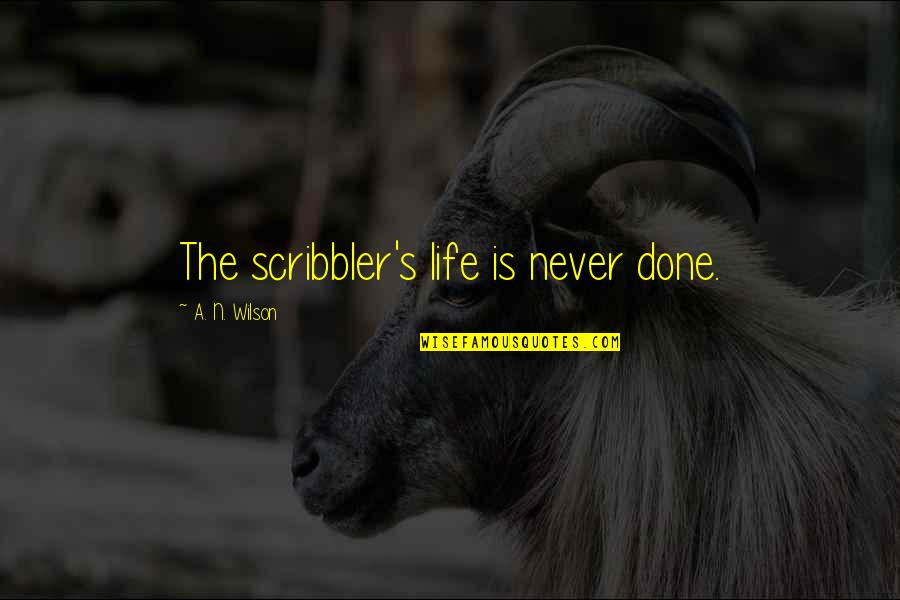 Realtionship Problems Quotes By A. N. Wilson: The scribbler's life is never done.
