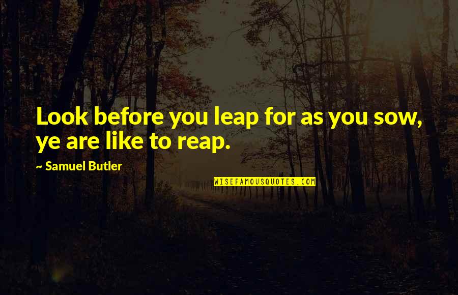 Reap Quotes By Samuel Butler: Look before you leap for as you sow,