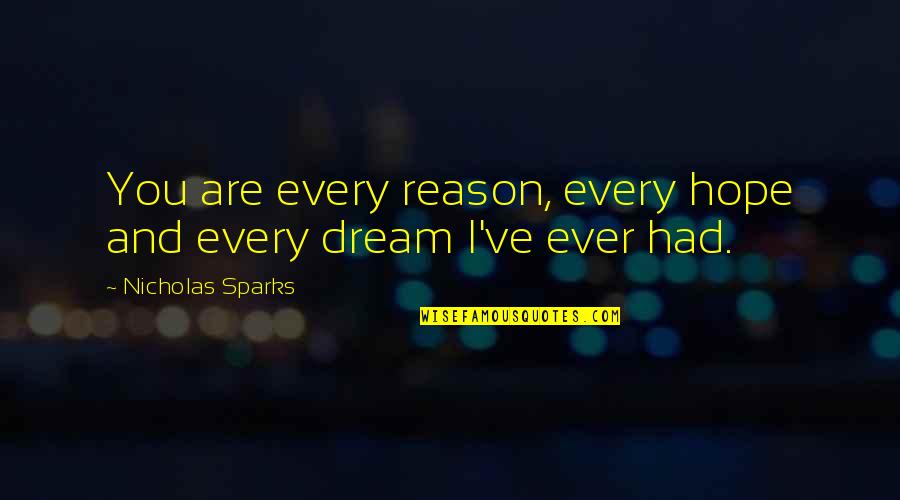 Reason And Love Quotes By Nicholas Sparks: You are every reason, every hope and every