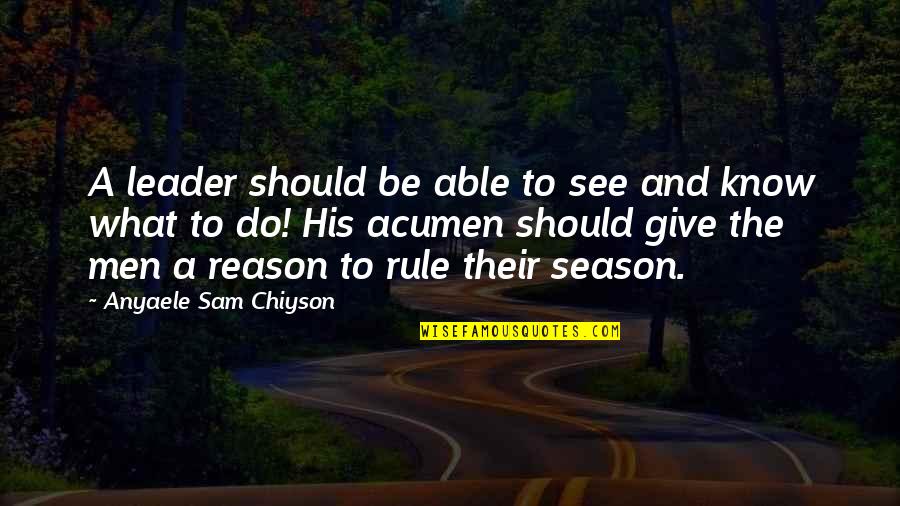 Reason For Season Quotes By Anyaele Sam Chiyson: A leader should be able to see and Reason For Season Quotes By Anyaele Sam Chiyson: A leader should be able to see and